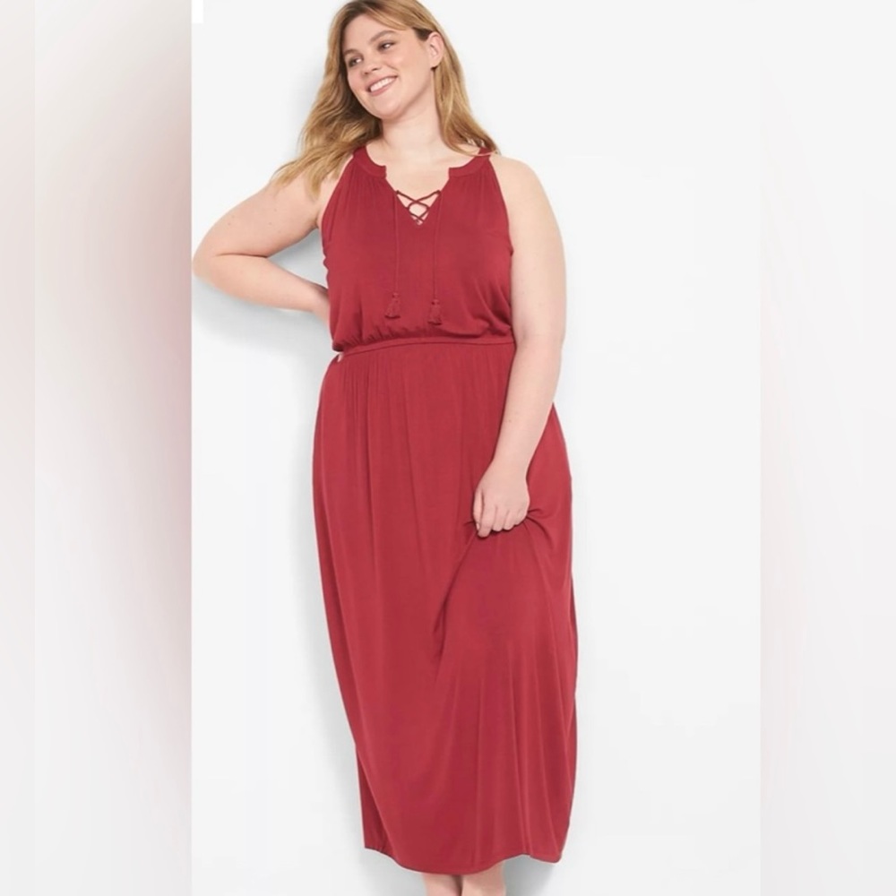 Lane Bryant Tassel Drawstring Neck Maxi Dress Size 14/16